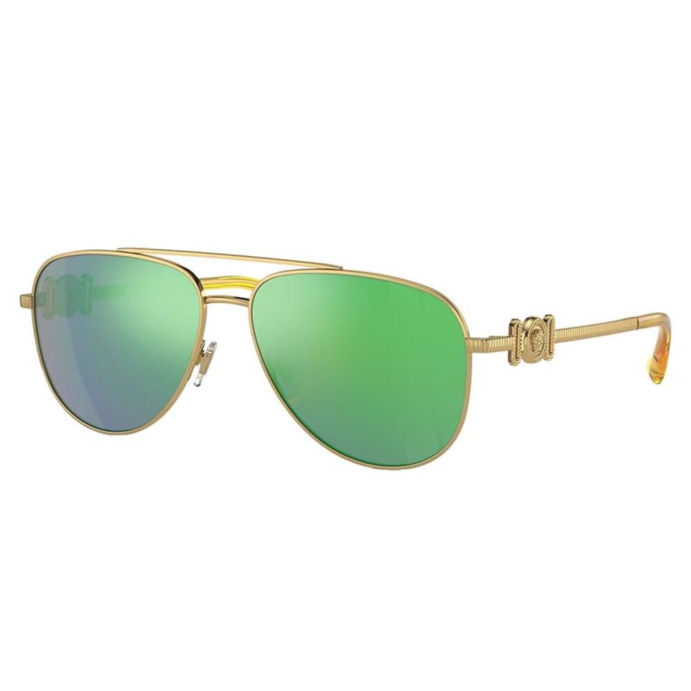 Versace Kids VK 2002 10023R Gold Metal Aviator Sunglasses Green Mirror Lens